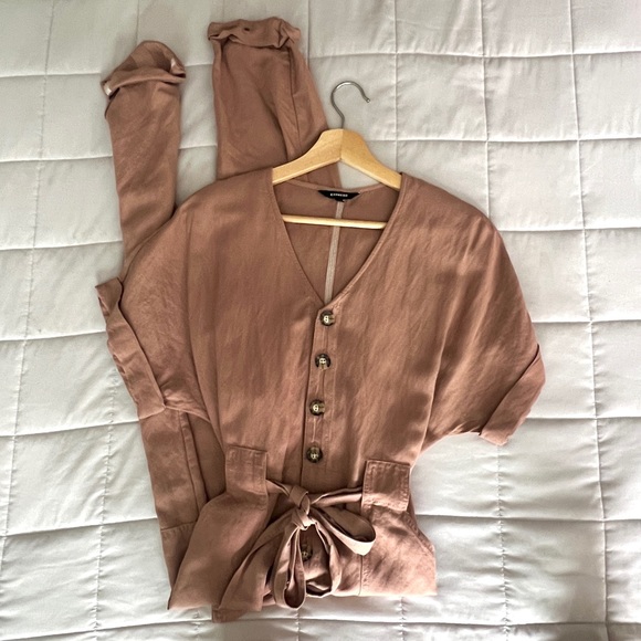 Express Linen Blend Tie Waist Jumpsuit XXS - Picture 7 of 11